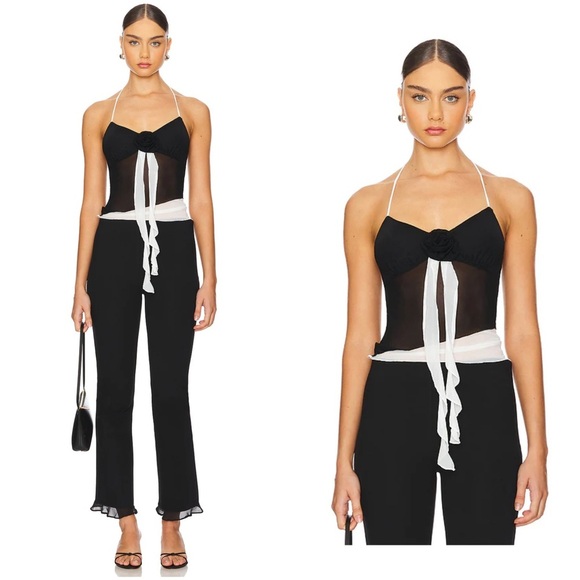 New! Revolve x More To Come Black and White Cami Halter Top Rosette 🖤 Medium NWT - Picture 1 of 9